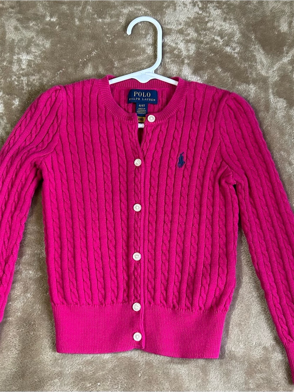 Polo by Ralph Lauren Pink Mini-Cable Cotton Cardigan 4T
